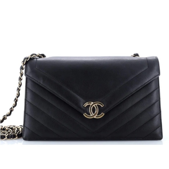 Chanel Black Chevron Leather Envelope Bag GHW - Picture 15 of 15